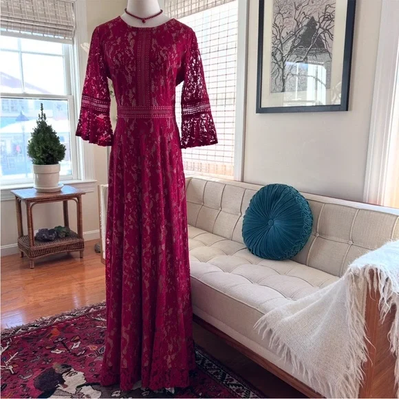 Red Lace Maxi Dress - Picture 3 of 7